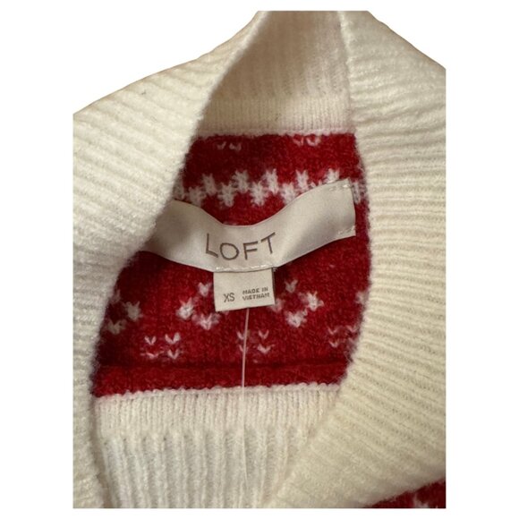 LOFT Nordic Fair Isle Holiday Sweater Red and White Size XS NEW - Picture 4 of 5